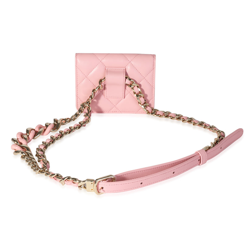 Chanel Pink Quilted Lambskin Elegant Chain Belt Bag Leather Handbag