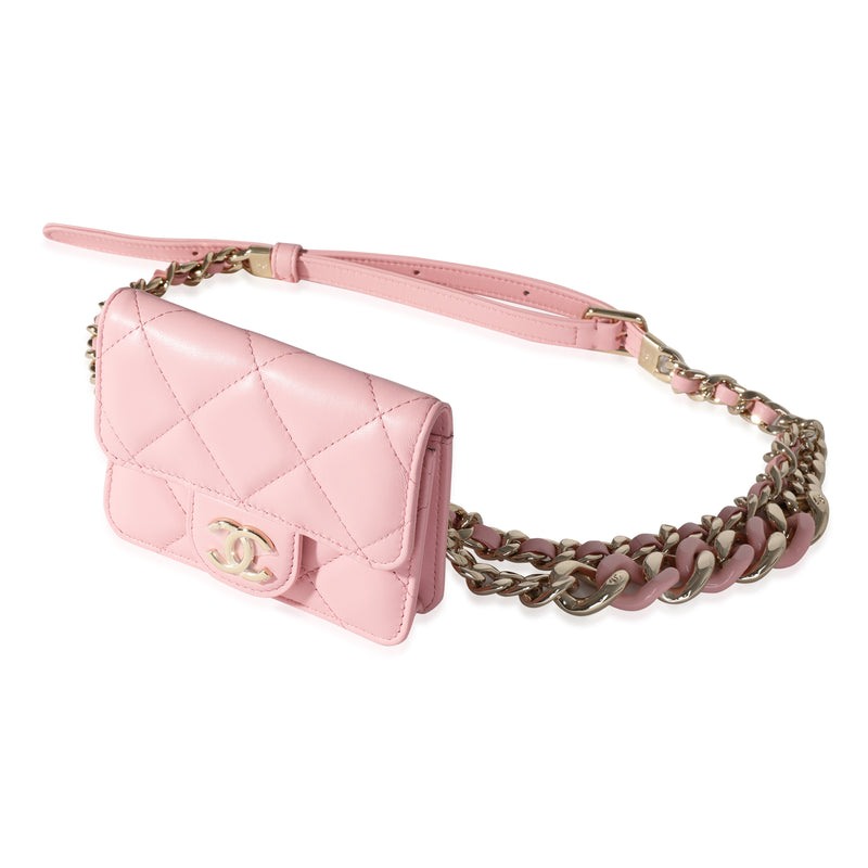 Chanel Pink Quilted Lambskin Elegant Chain Belt Bag Leather Handbag