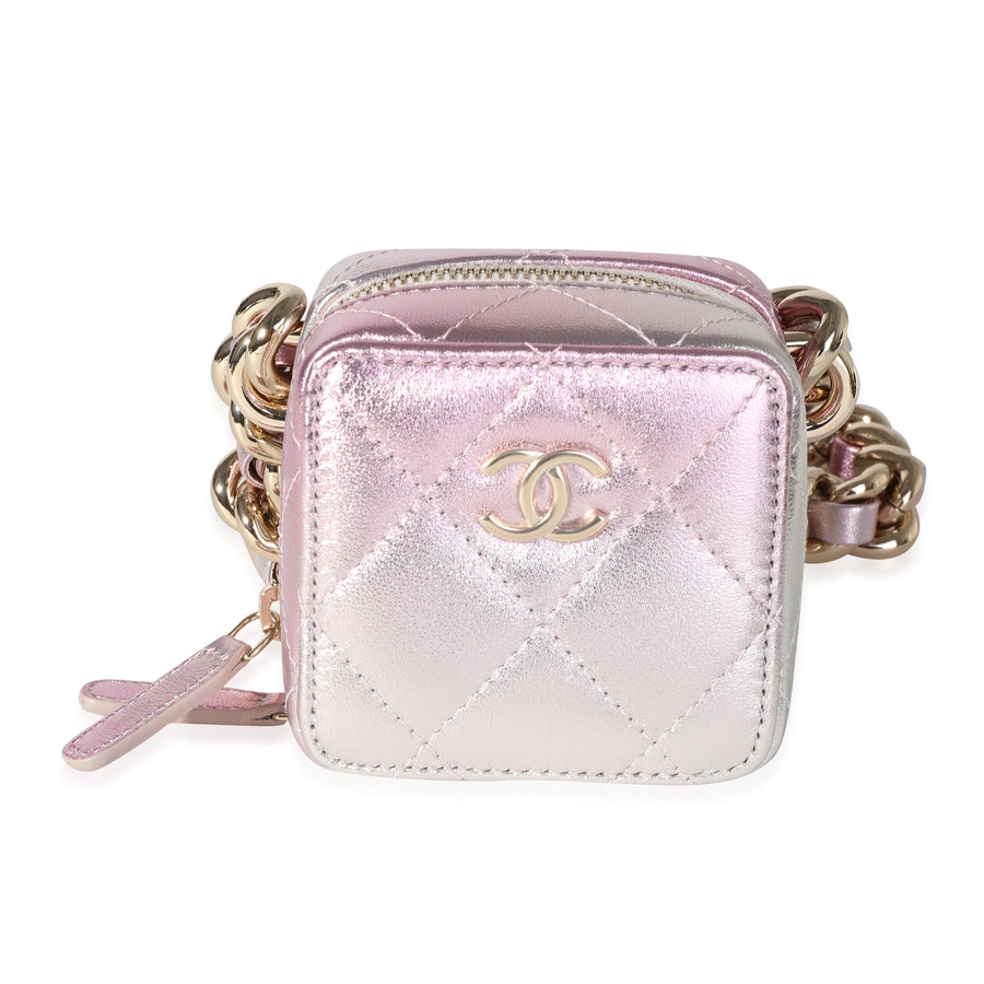 Chanel Metallic Lambskin Quilted Coco Punk Clutch With Chain Leather Handbag