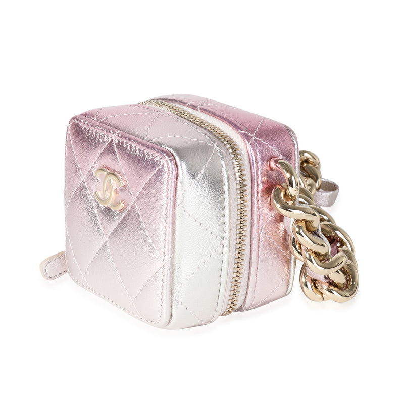 Chanel Metallic Lambskin Quilted Coco Punk Clutch With Chain Leather Handbag