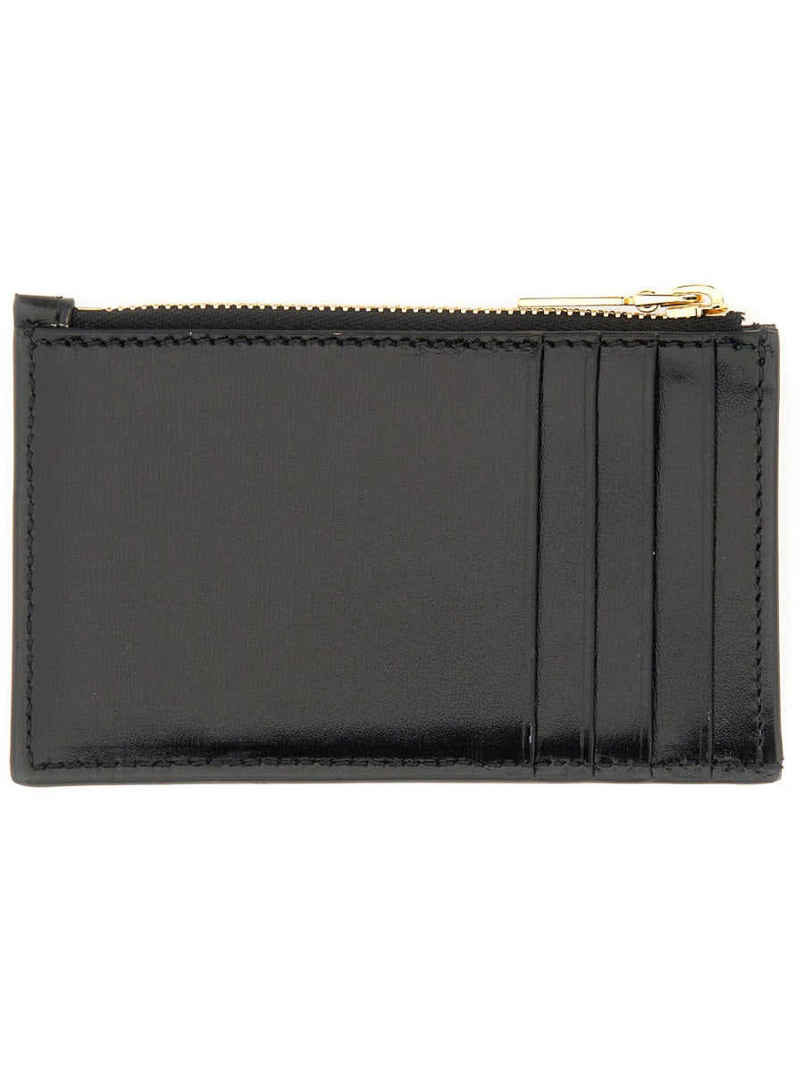 Alexander Mcqueen Zippered Calfskin Card Case — Black Main: Calf Skin Wallets & Purses