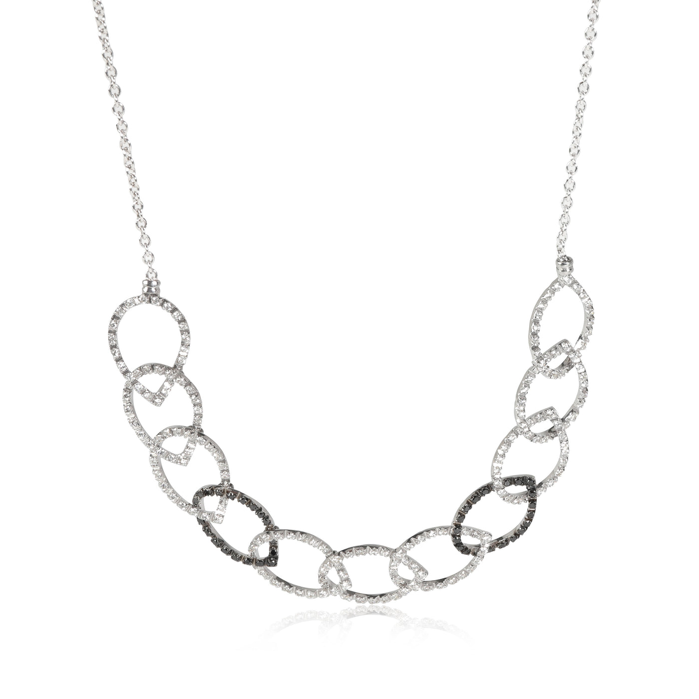 Black & White Looped Pear Shape Motif Diamond Necklace, 18k Gold 1.77 Ctw Fashion Necklace