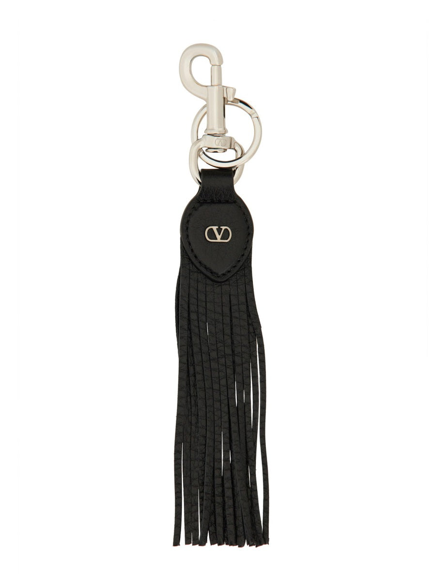 Valentino Garavani Vlogo Signature Leather Key Case — Black Keychains