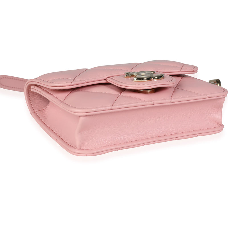 Chanel Pink Quilted Lambskin Elegant Chain Mini Belt Bag Leather Handbag