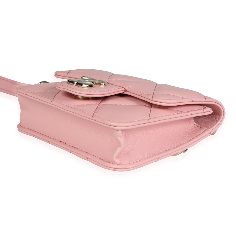 Chanel Pink Quilted Lambskin Elegant Chain Mini Belt Bag Leather Handbag