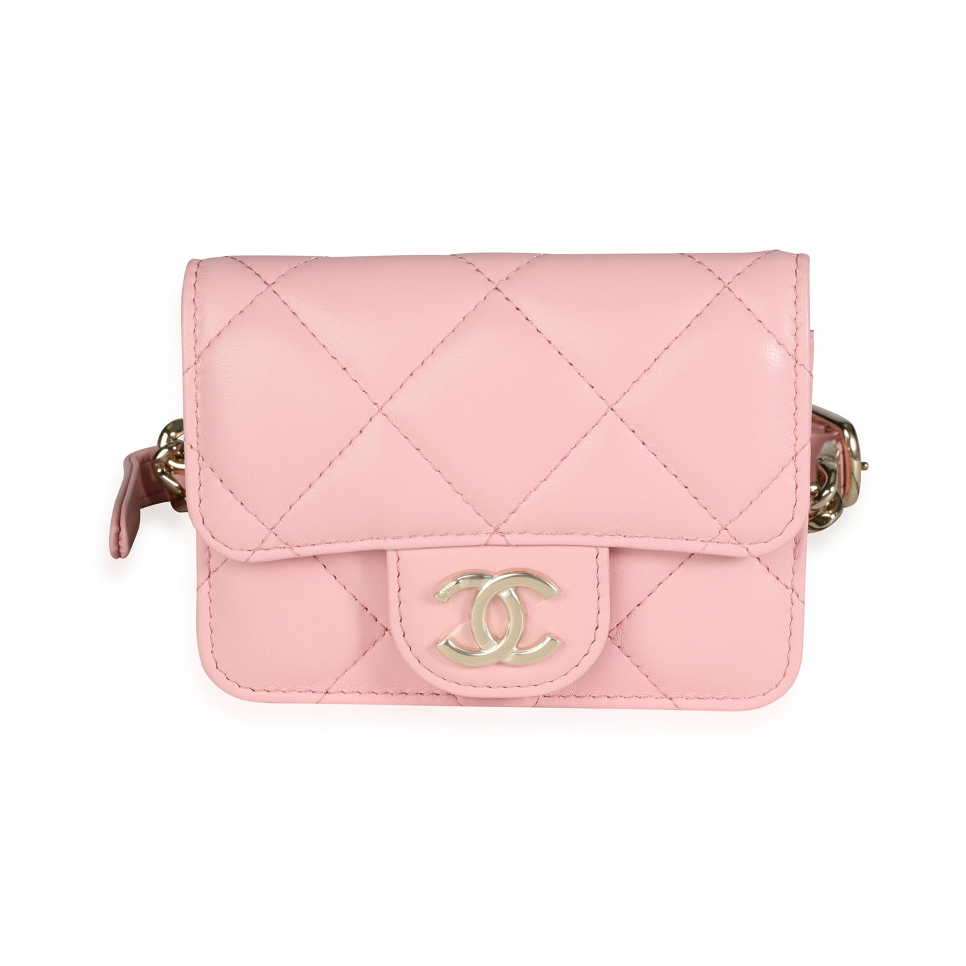 Chanel Pink Quilted Lambskin Elegant Chain Mini Belt Bag Leather Handbag