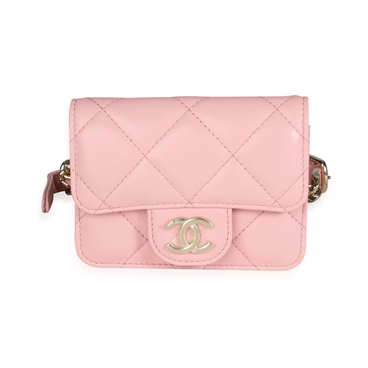 Chanel Pink Quilted Lambskin Elegant Chain Mini Belt Bag Leather Handbag