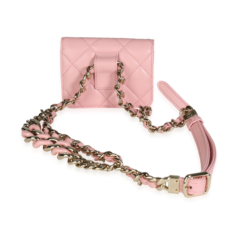 Chanel Pink Quilted Lambskin Elegant Chain Mini Belt Bag Leather Handbag