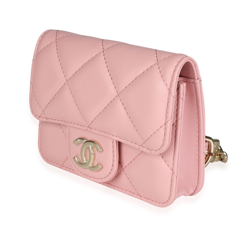 Chanel Pink Quilted Lambskin Elegant Chain Mini Belt Bag Leather Handbag
