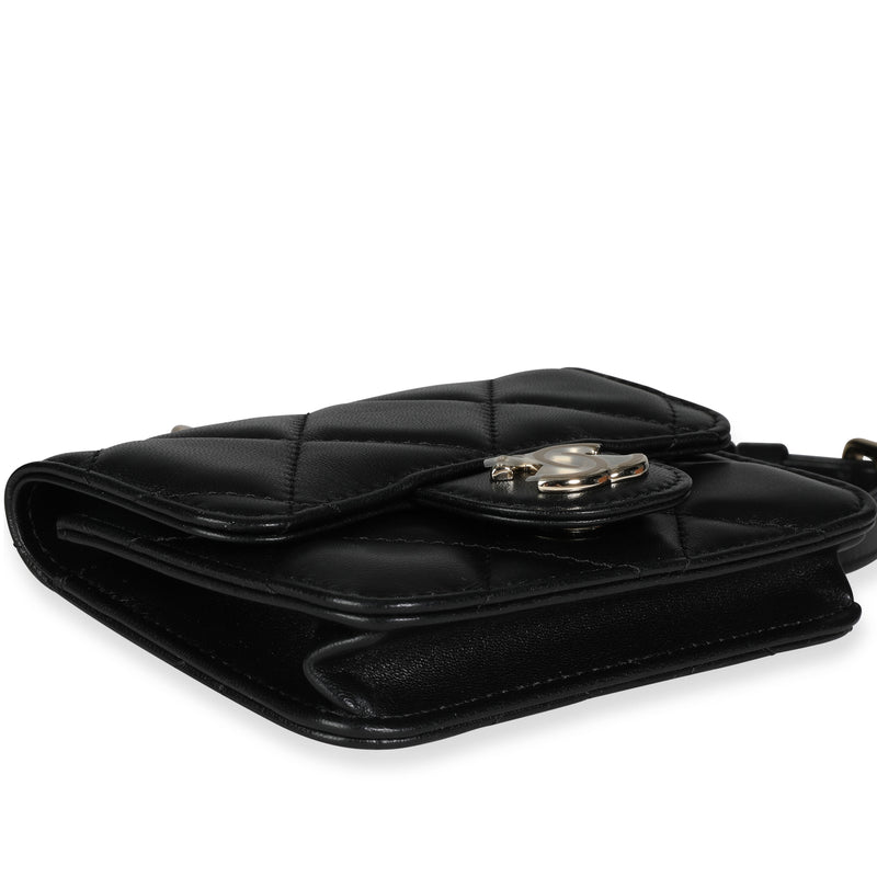 Chanel Black Quilted Lambskin Elegant Chain Mini Belt Bag Leather Handbag