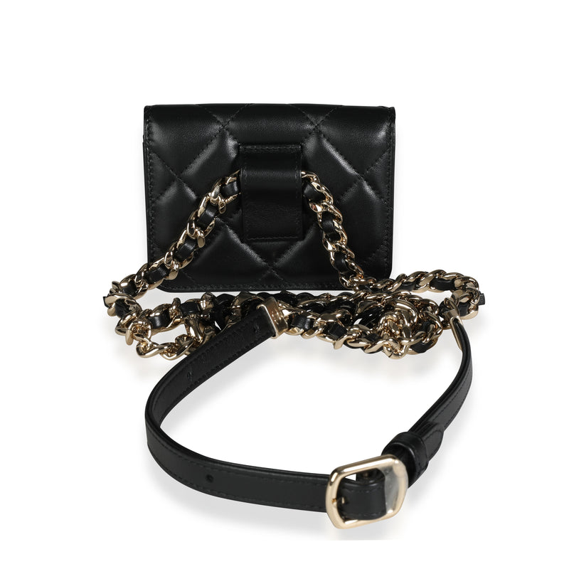 Chanel Black Quilted Lambskin Elegant Chain Mini Belt Bag Leather Handbag