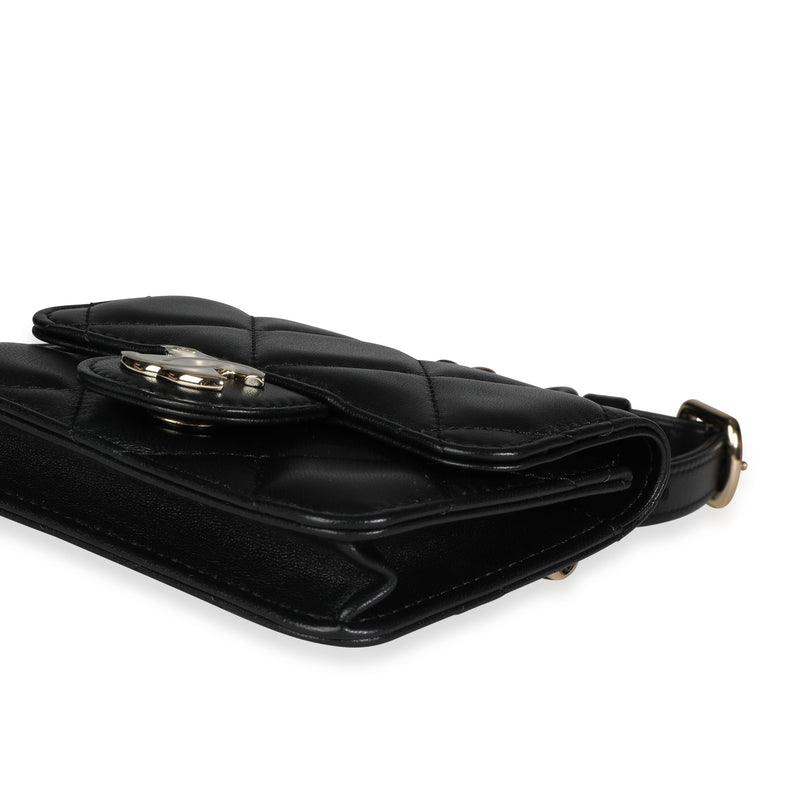 Chanel Black Quilted Lambskin Elegant Chain Mini Belt Bag Leather Handbag