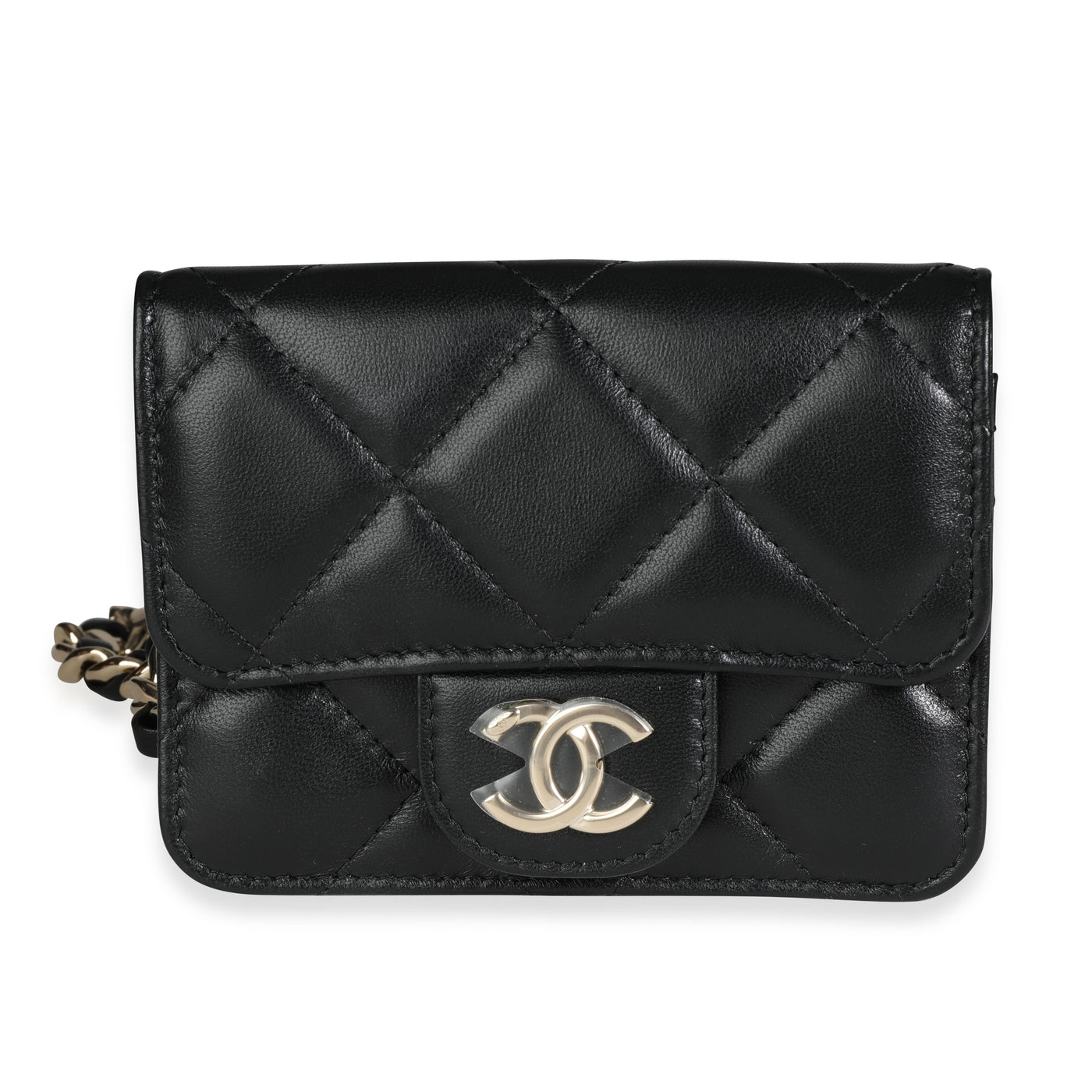 Chanel Black Quilted Lambskin Elegant Chain Mini Belt Bag Leather Handbag