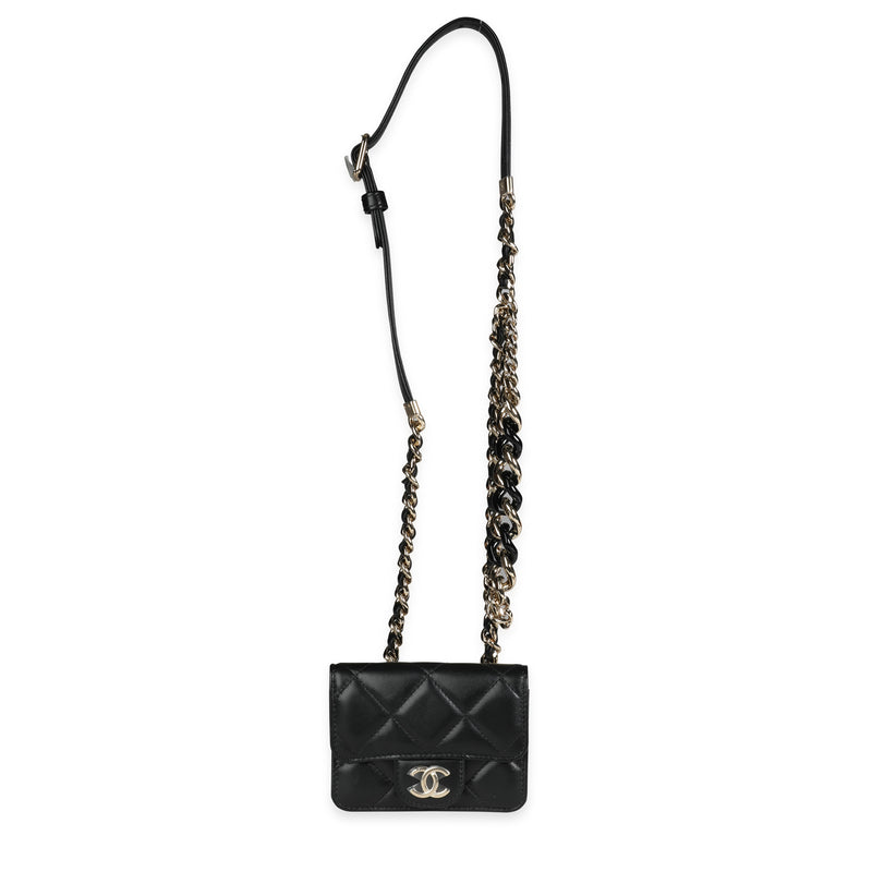 Chanel Black Quilted Lambskin Elegant Chain Mini Belt Bag Leather Handbag