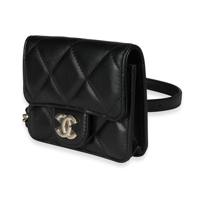 Chanel Black Quilted Lambskin Elegant Chain Mini Belt Bag Leather Handbag
