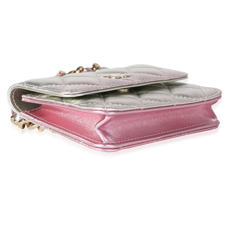 Chanel Metallic Ombre Quilted Lambskin Belt Bag Metallic; Pink; Silver Leather Handbag