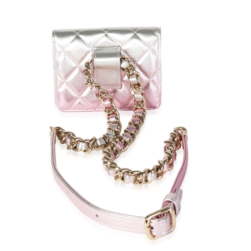 Chanel Metallic Ombre Quilted Lambskin Belt Bag Metallic; Pink; Silver Leather Handbag
