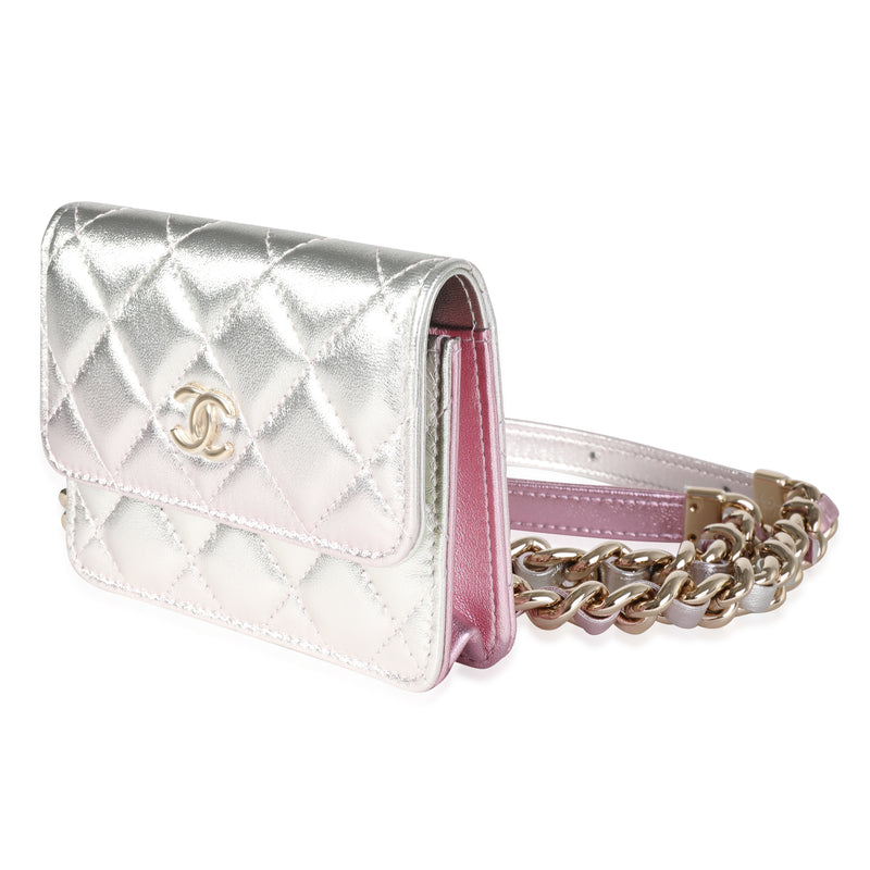 Chanel Metallic Ombre Quilted Lambskin Belt Bag Metallic; Pink; Silver Leather Handbag