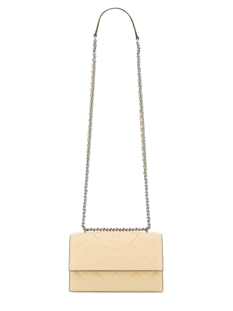 Tory Burch Fleming Small Shoulder Bag — Beige Goat Leather