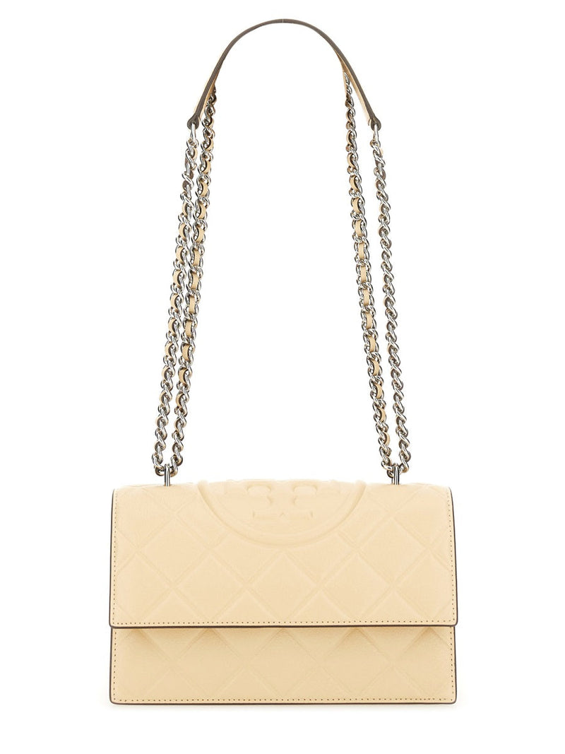 Tory Burch Fleming Small Shoulder Bag — Beige Goat Leather