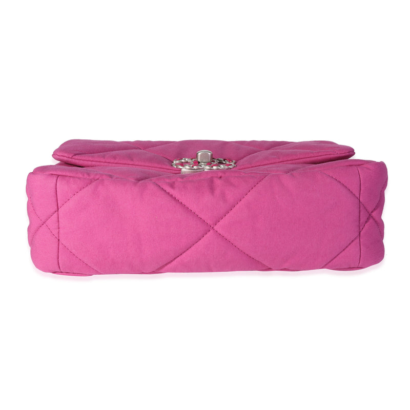 Chanel Fuchsia Quilted Cotton Medium 19 Flap Bag Pink Fabric Handbag