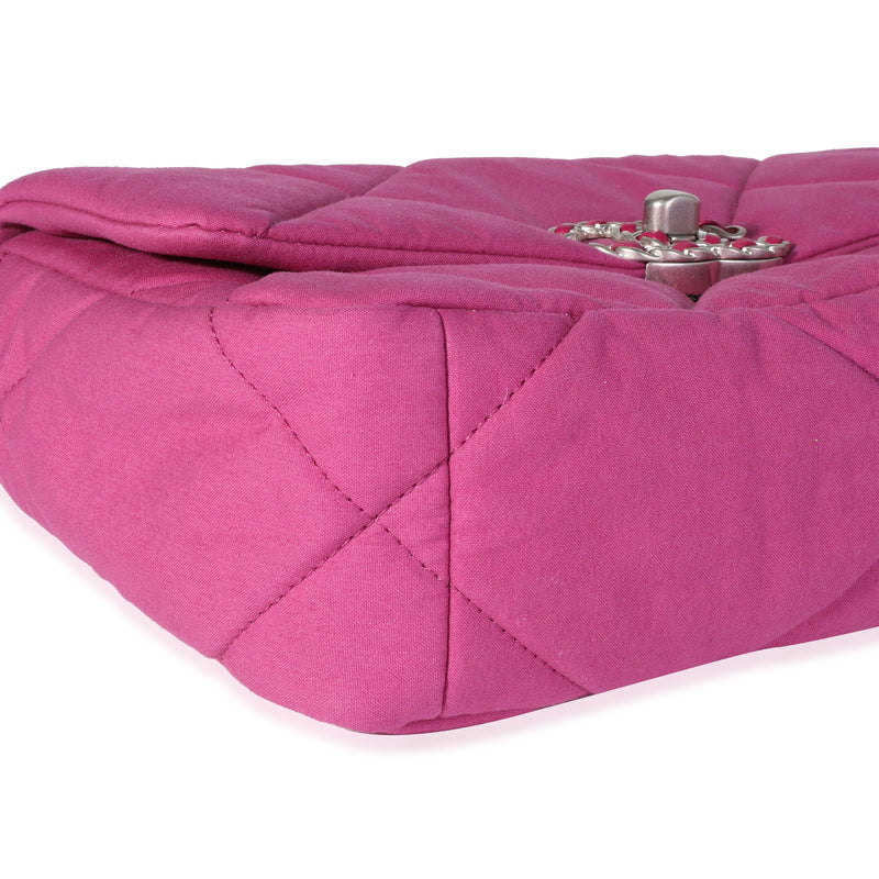 Chanel Fuchsia Quilted Cotton Medium 19 Flap Bag Pink Fabric Handbag