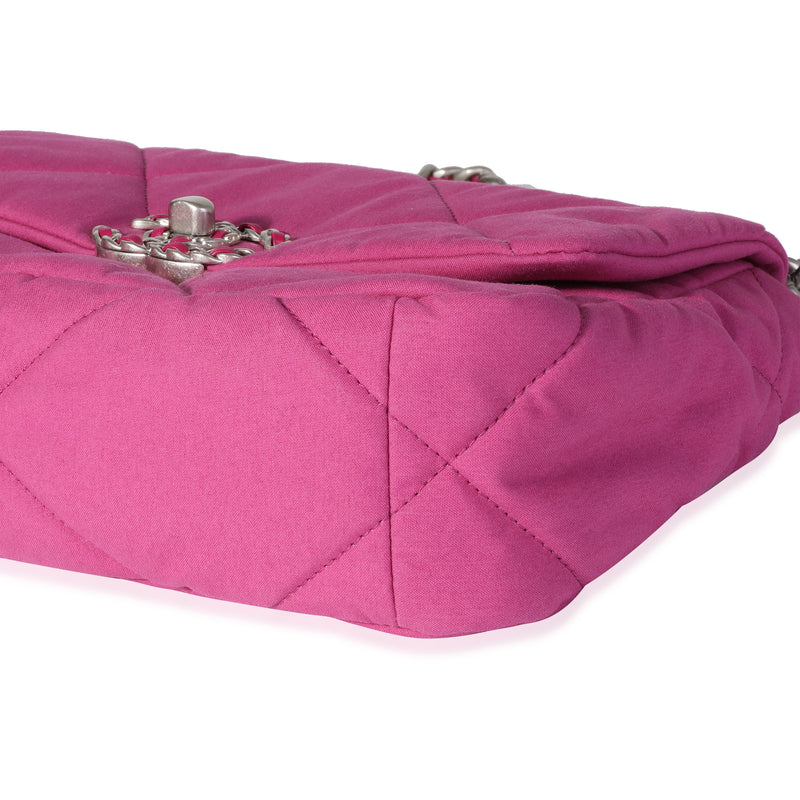 Chanel Fuchsia Quilted Cotton Medium 19 Flap Bag Pink Fabric Handbag