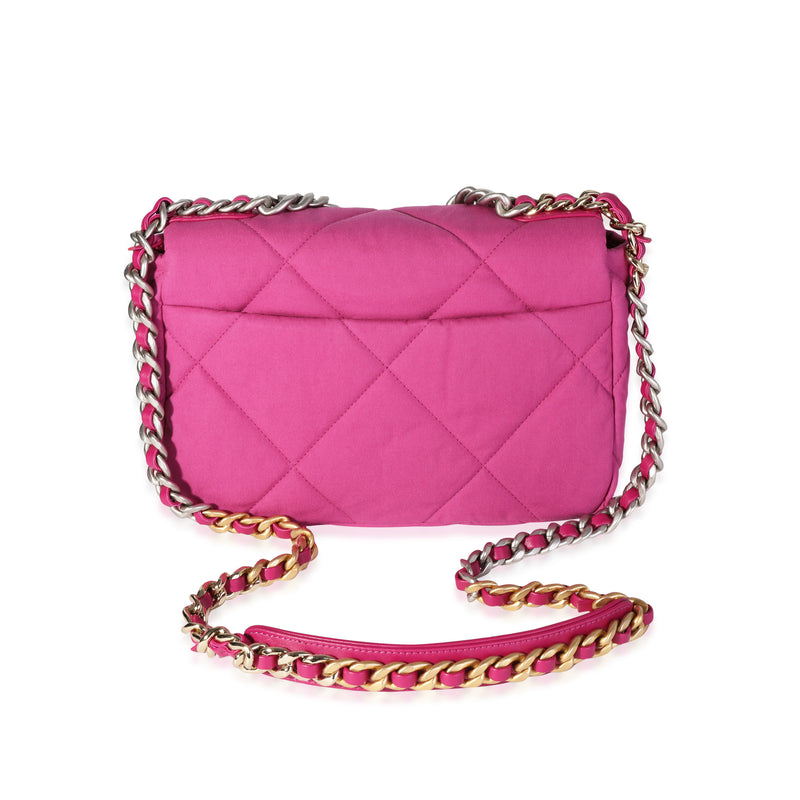 Chanel Fuchsia Quilted Cotton Medium 19 Flap Bag Pink Fabric Handbag