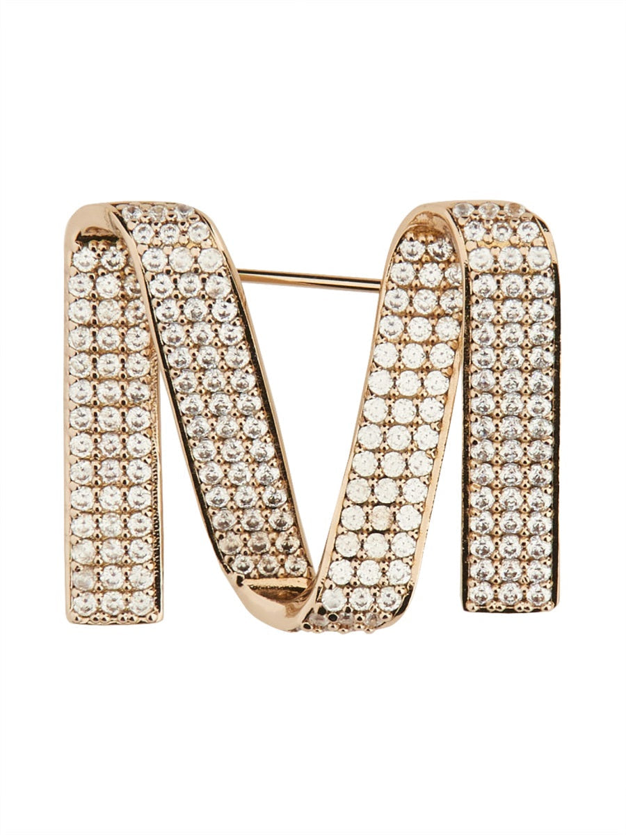 Max Mara Logo Polished Gold Metal Brooch — Brooches & Pins