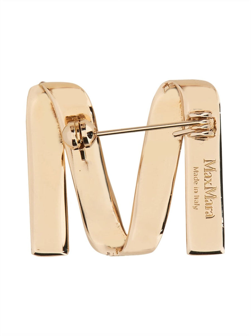 Max Mara Logo Polished Gold Metal Brooch — Brooches & Pins