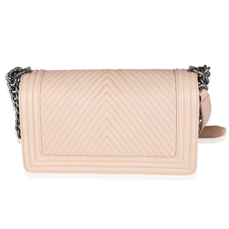 Chanel Light Beige Chevron Quilted Lambskin Medium Boy Bag Leather Handbag