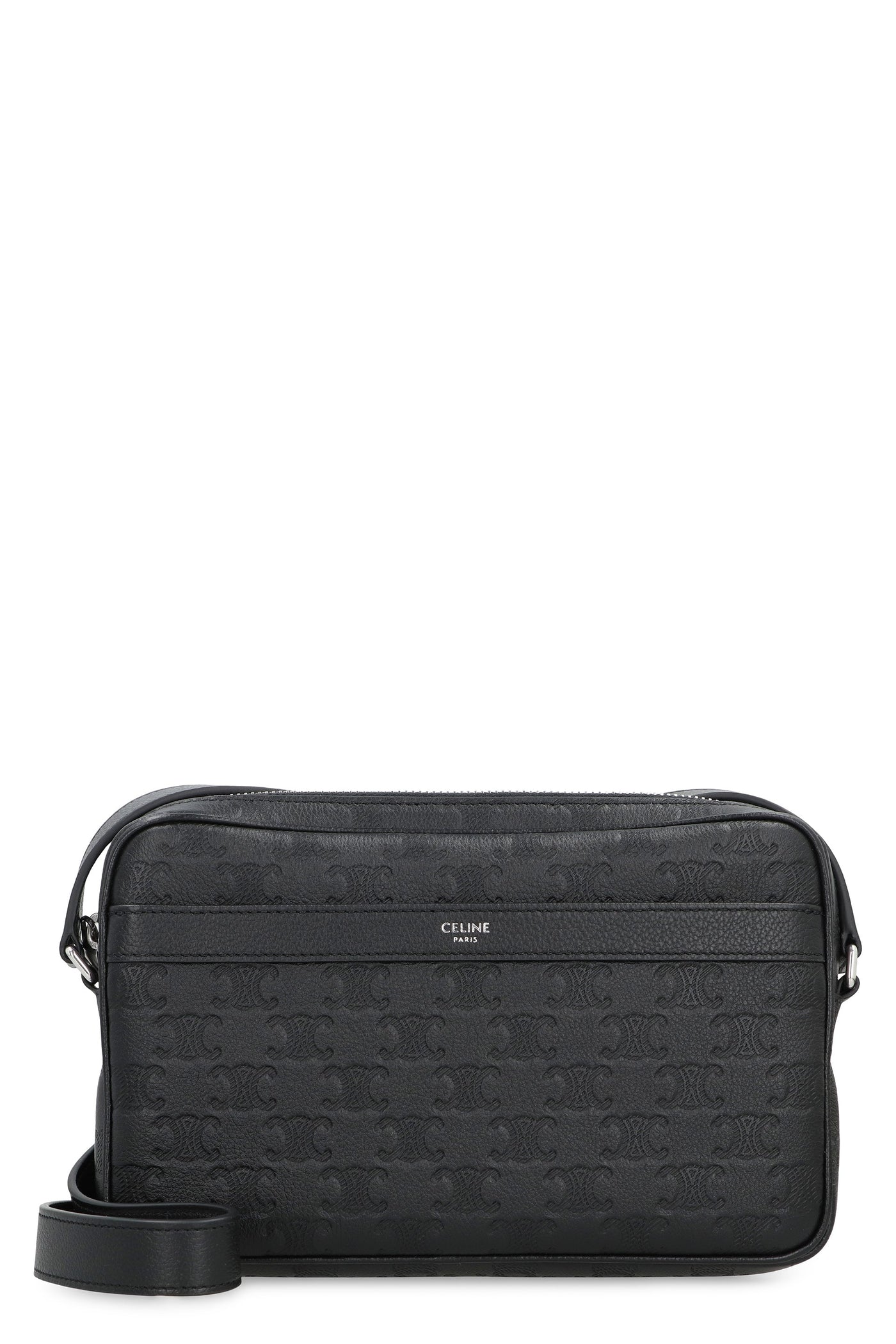 Celine Monogram-Embossed Calfskin Shoulder Bag — Black