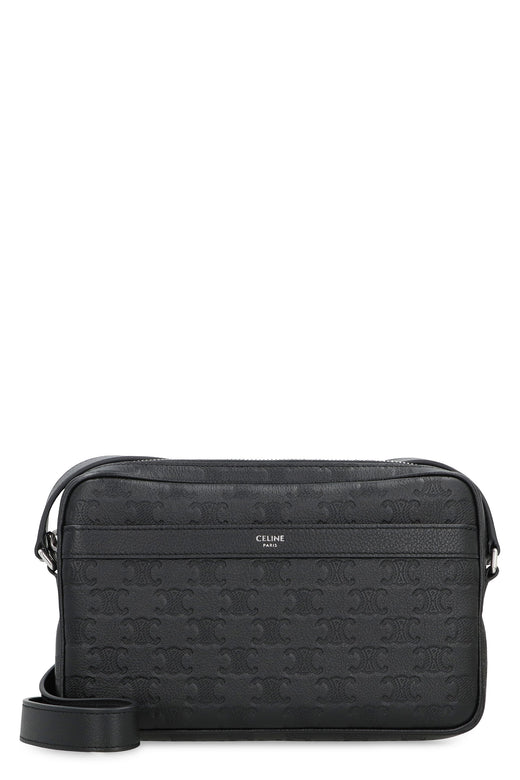 Celine Monogram-Embossed Calfskin Shoulder Bag — Black