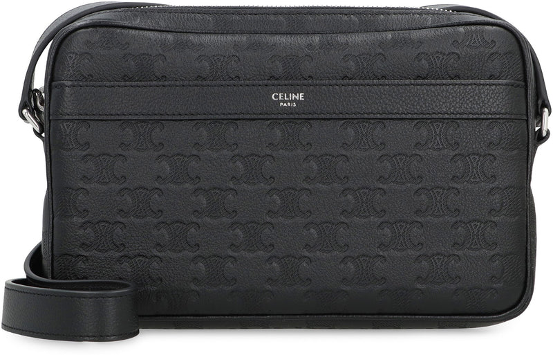 Celine Monogram-Embossed Calfskin Shoulder Bag — Black