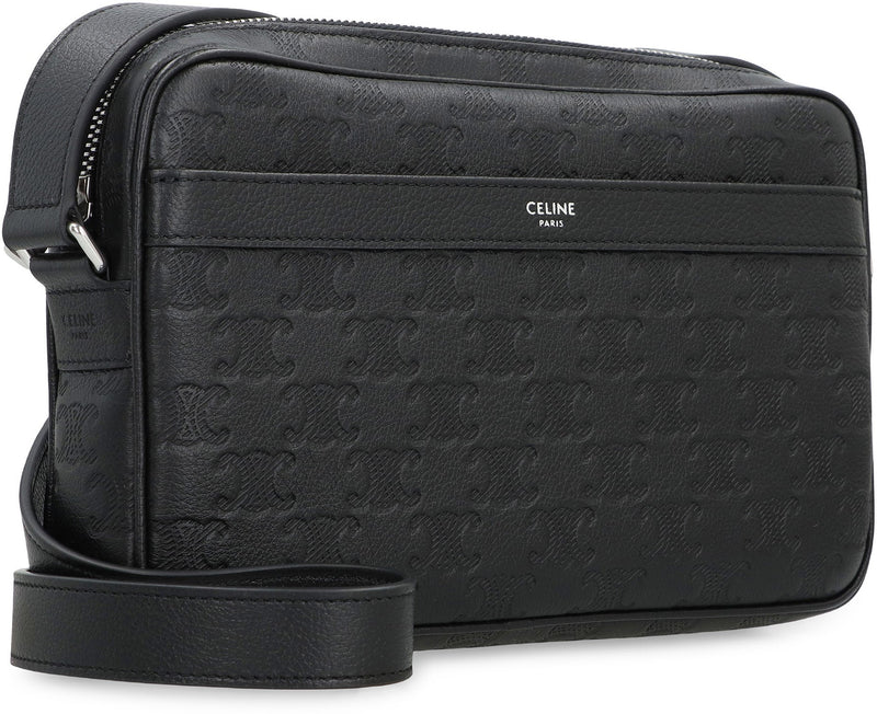 Celine Monogram-Embossed Calfskin Shoulder Bag — Black