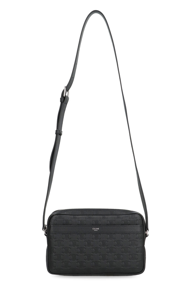 Celine Monogram-Embossed Calfskin Shoulder Bag — Black