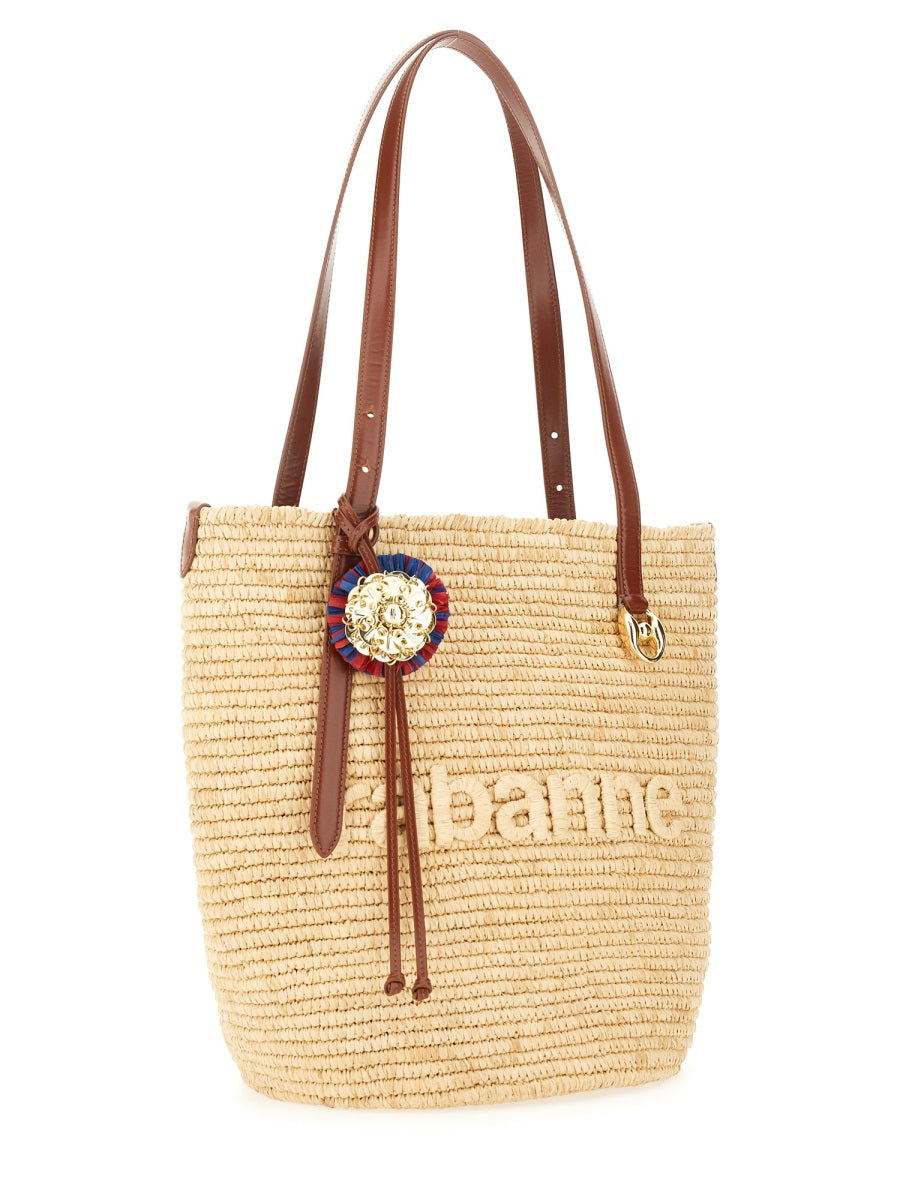 Rabanne Raphia And Leather Tote Bag — Beige Brass