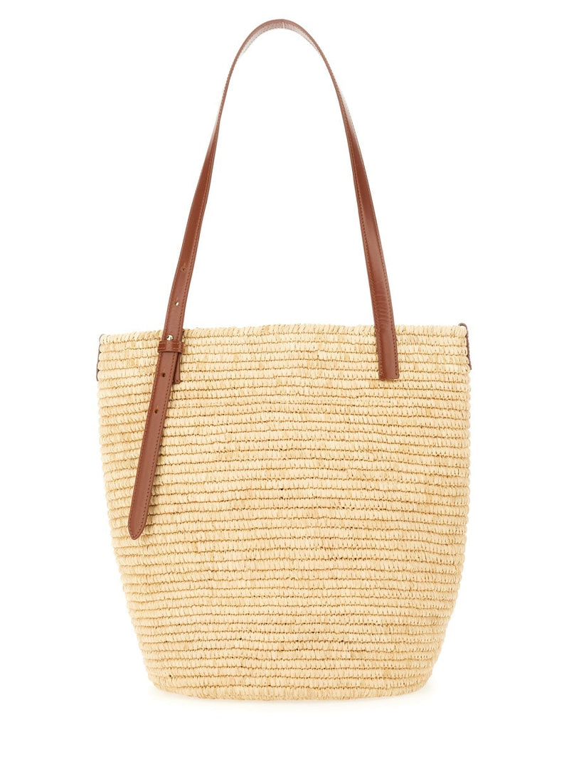Rabanne Raphia And Leather Tote Bag — Beige Brass