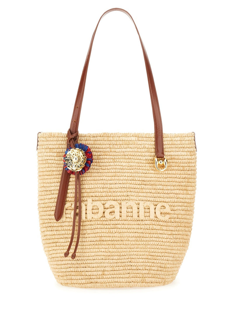 Rabanne Raphia And Leather Tote Bag — Beige Brass