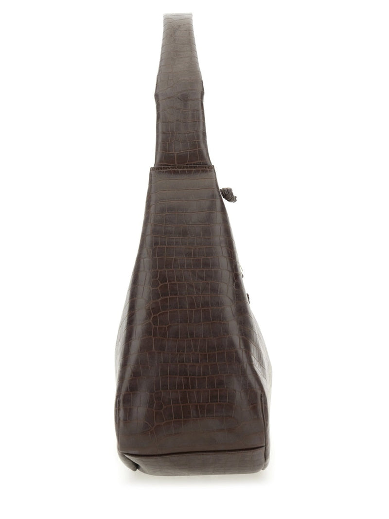 Ganni Crocodile-Textured Hobo Bag — Brown Rec Le