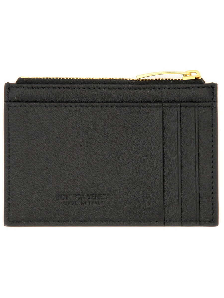Bottega Veneta Woven Lambskin Card Case — Black Lamb Skin Wallets & Purses
