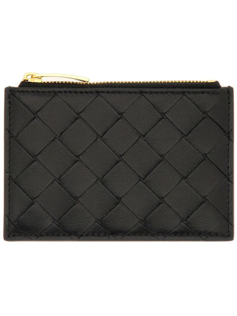Bottega Veneta Woven Lambskin Card Case — Black Lamb Skin Wallets & Purses