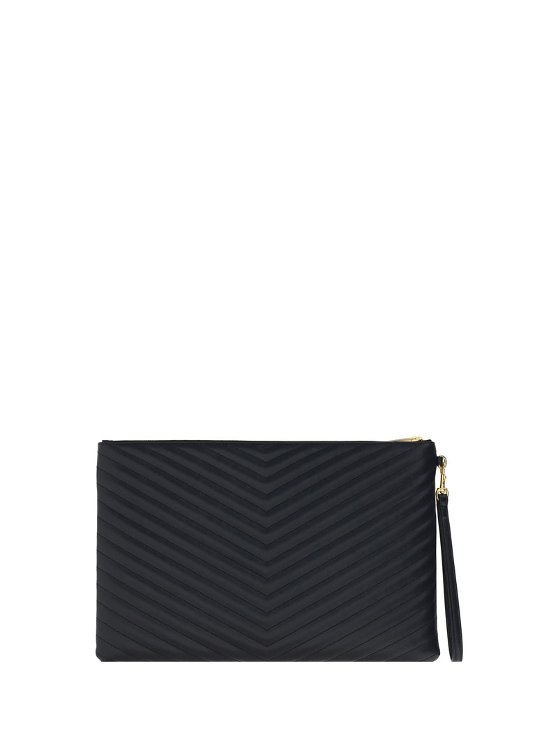 Saint Laurent Matelassé Leather Clutch — Black Calf Bos Taurus Wallet