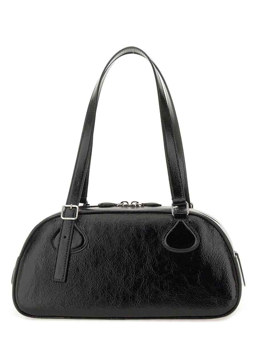 Courrèges Varnished Cow Leather Shoulder Bag — Black