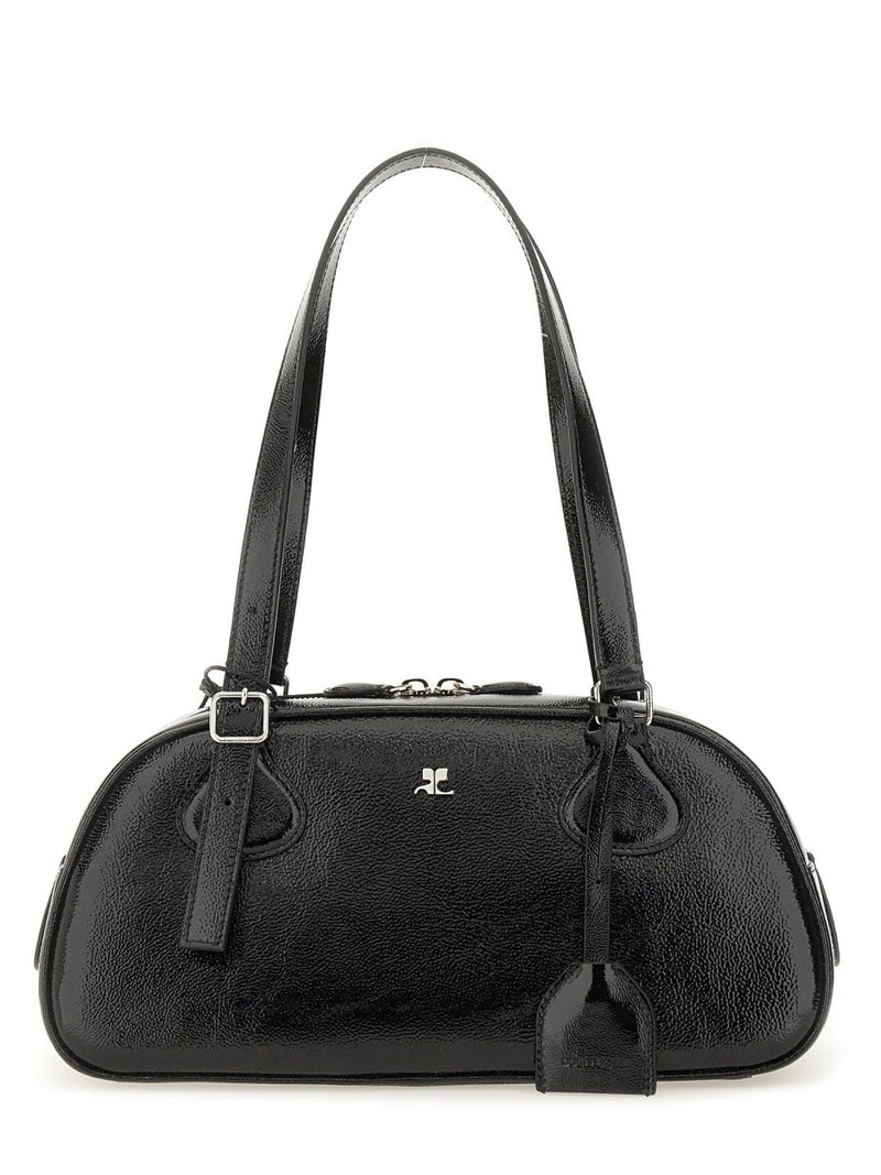Courrèges Varnished Cow Leather Shoulder Bag — Black