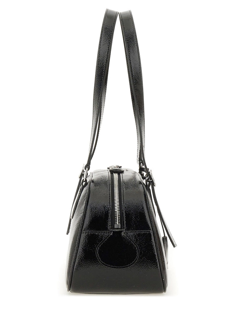Courrèges Varnished Cow Leather Shoulder Bag — Black