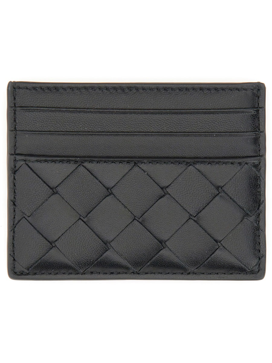 Bottega Veneta Woven Lambskin Card Case — Black Wallets & Purses