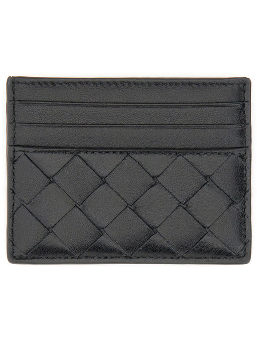 Bottega Veneta Woven Lambskin Card Case — Black Wallets & Purses