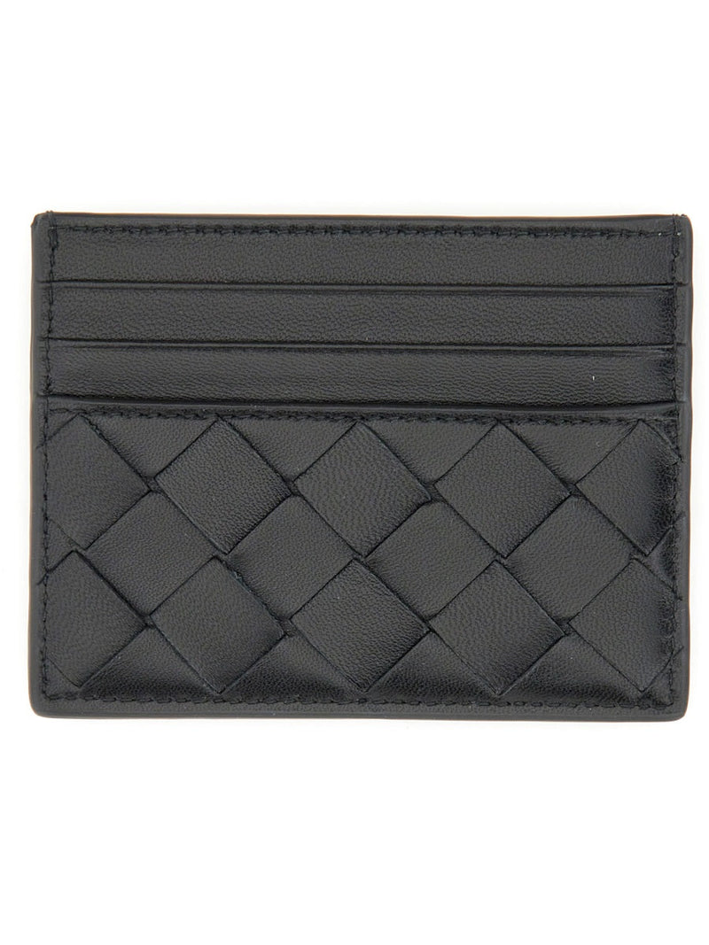 Bottega Veneta Woven Lambskin Card Case — Black Wallets & Purses