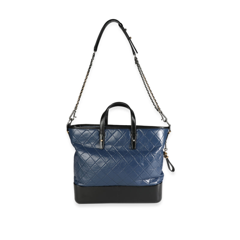 Chanel Black & Blue Quilted Calfskin Large Gabrielle Shopping Tote Black; Leather Handbag